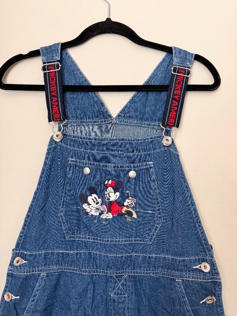 Vintage 90s Mickey and Minnie Short Overalls Mickey American Sport